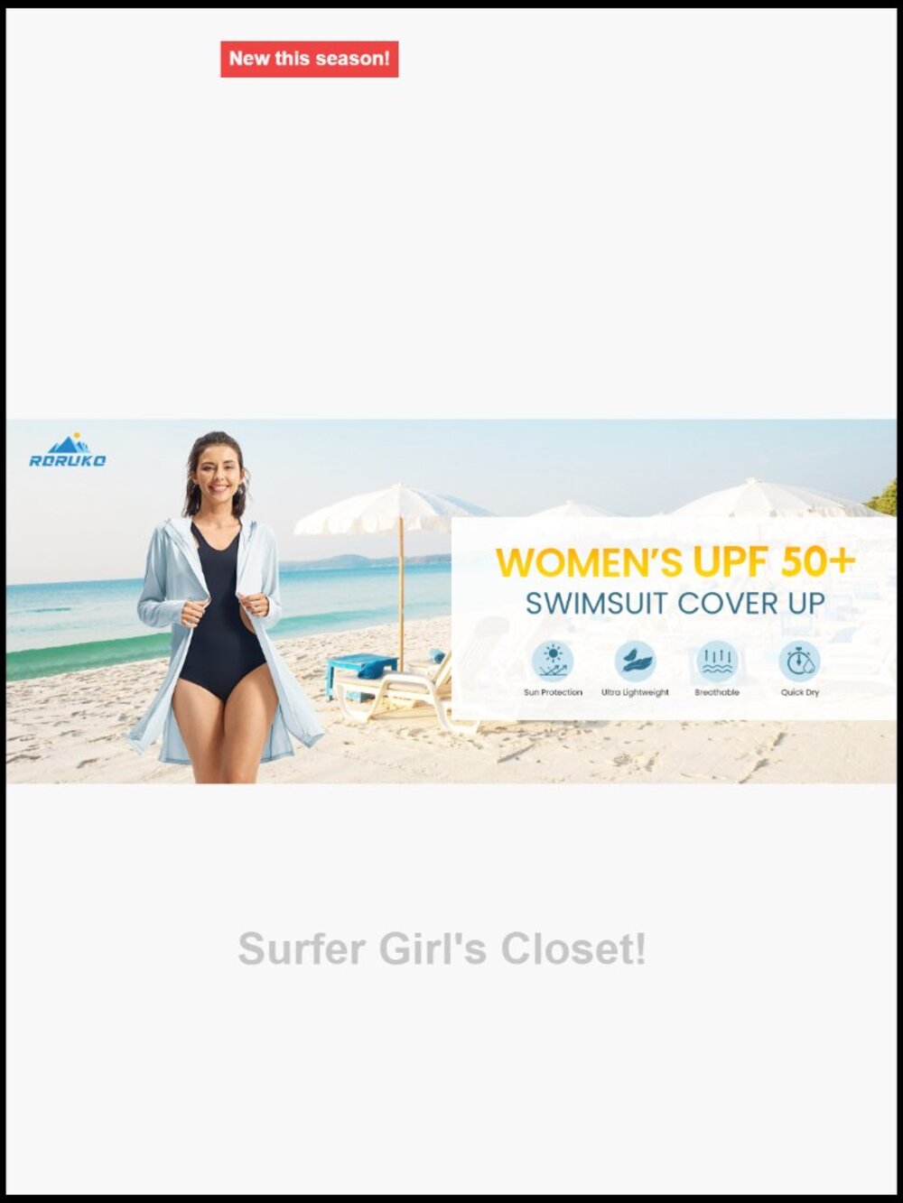 UPF50+ Long Sleeve Swim Cover Up Quick Dry Zip Hooded Beach Shirt - Picture 7 of 7